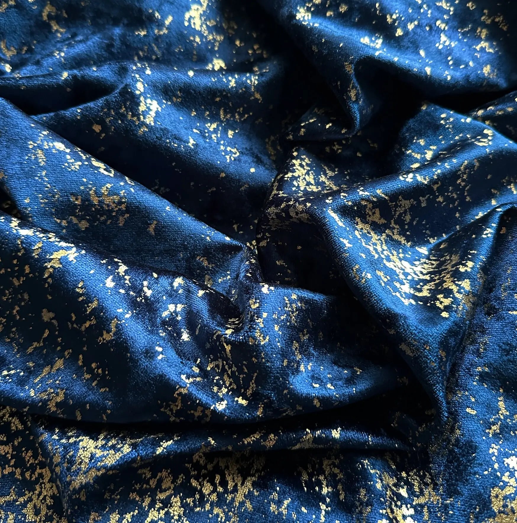 Velvet Curtains in Blue / Gold Luxury Pattern for Chic Home Decor, Custom Made