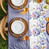Table Runner with Blue flowers on a table