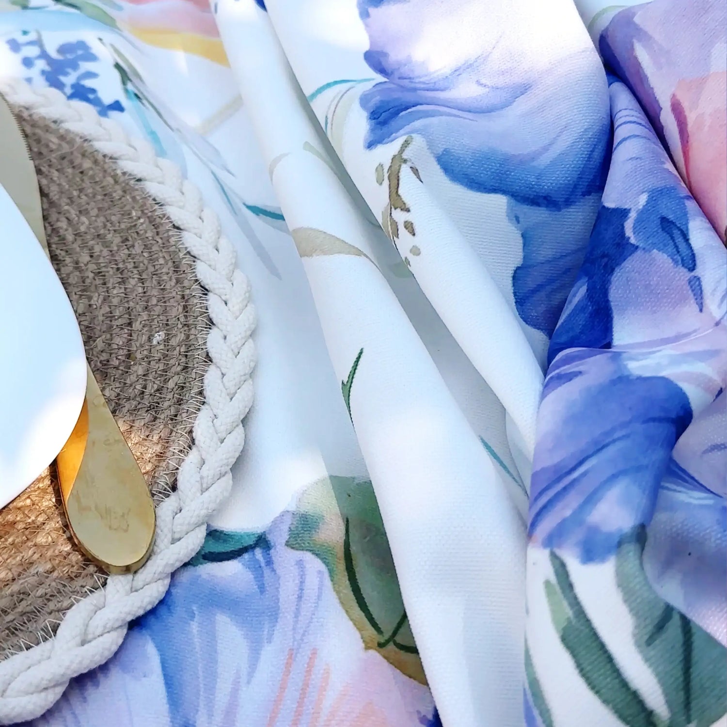 Tablecloth with Blue Floral Watercolor Pattern, Custom Handmade Spring Square / Round Table Cloth