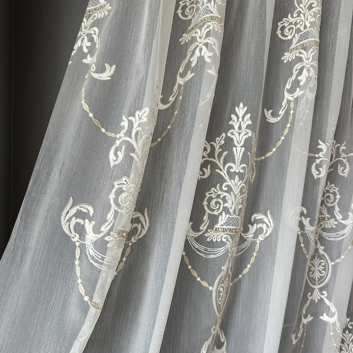 Rich Damask Ruffled Voile Living Room Tulle