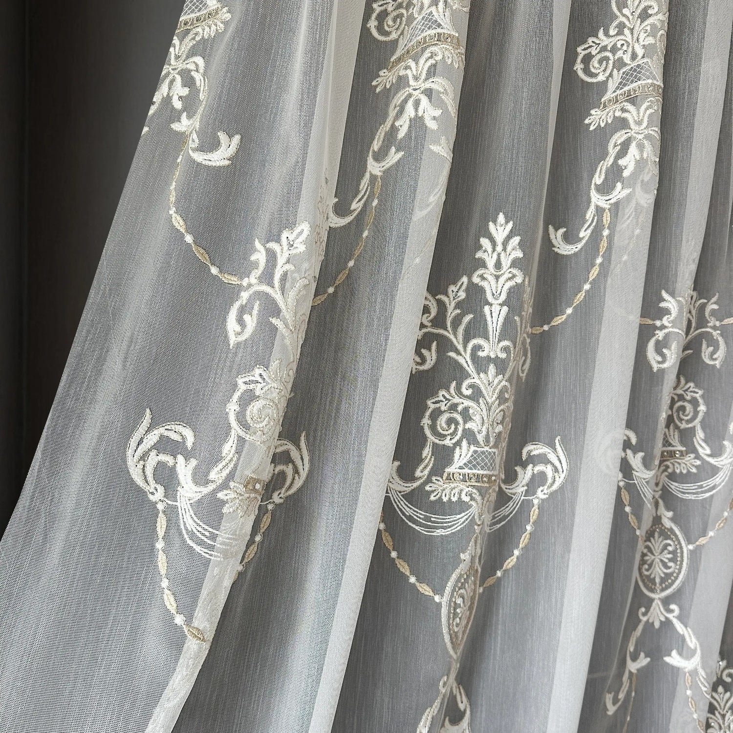 Rich Damask Ruffled Voile Living Room Tulle