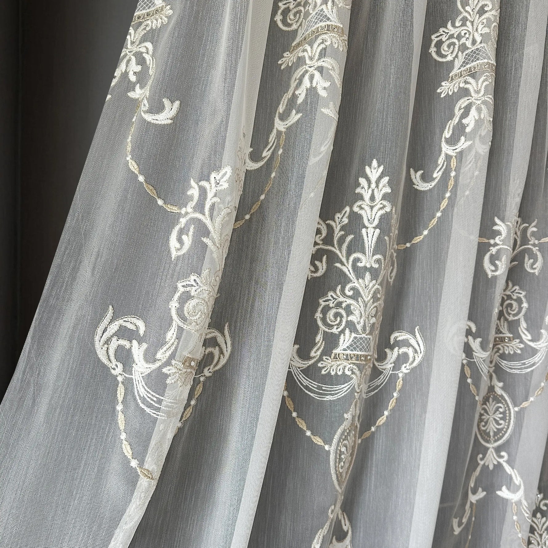 Rich Damask Ruffled Voile Living Room Tulle