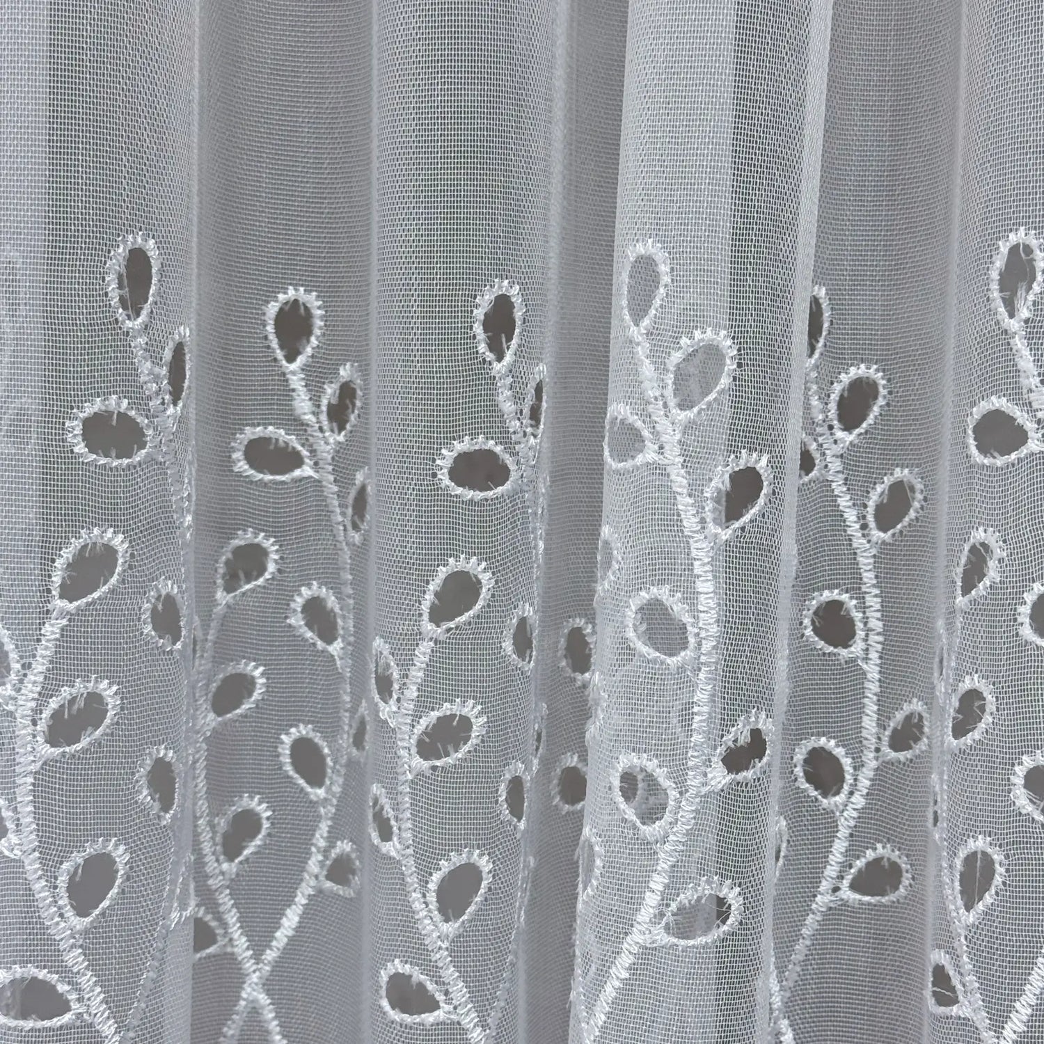Snow White Sheer Curtains with Leaf & Branch Embroidery, Macrame Cutout Long Tulle for Living Room