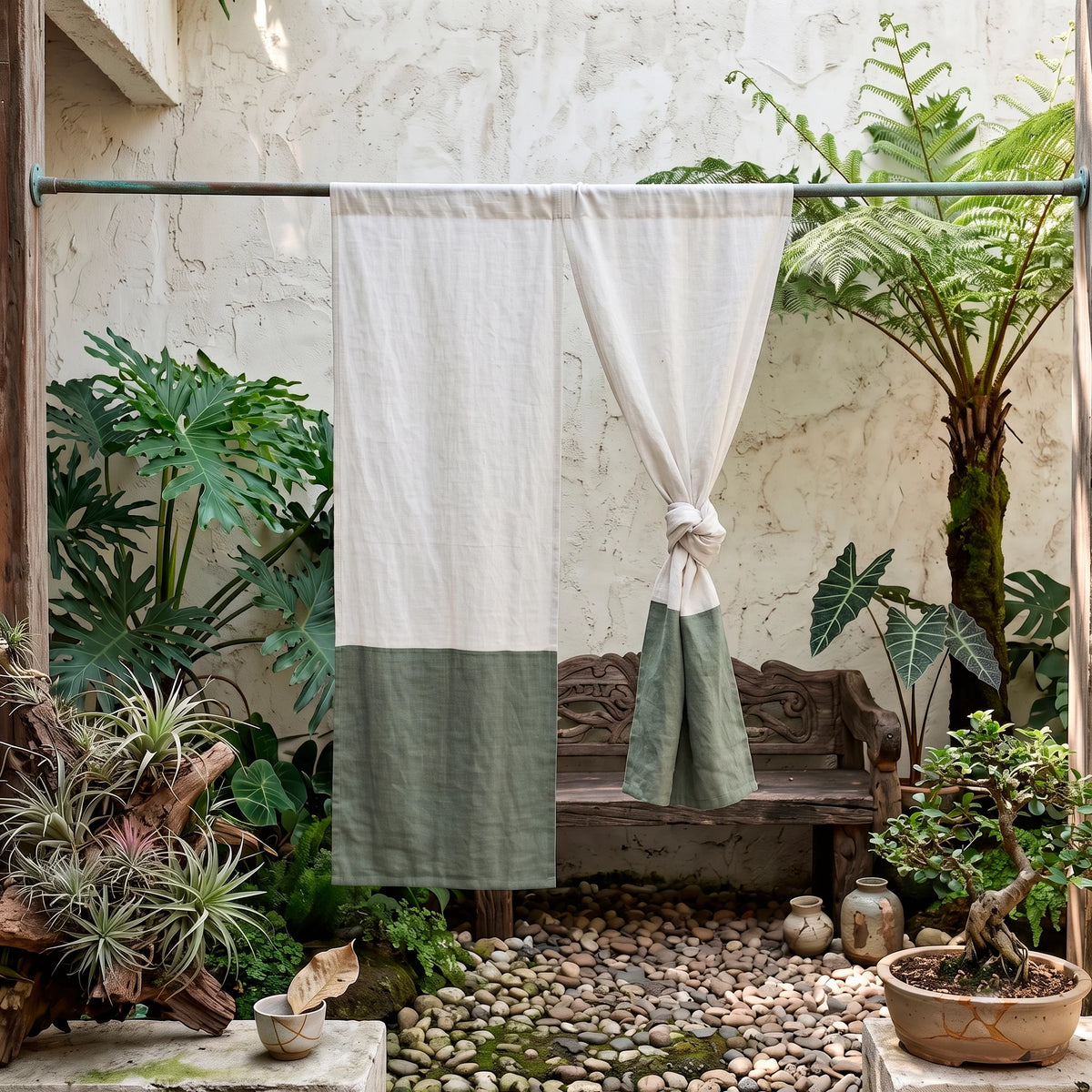 Custom Linen Color Block Noren Curtain | Wabi Sabi Boho Room Divider