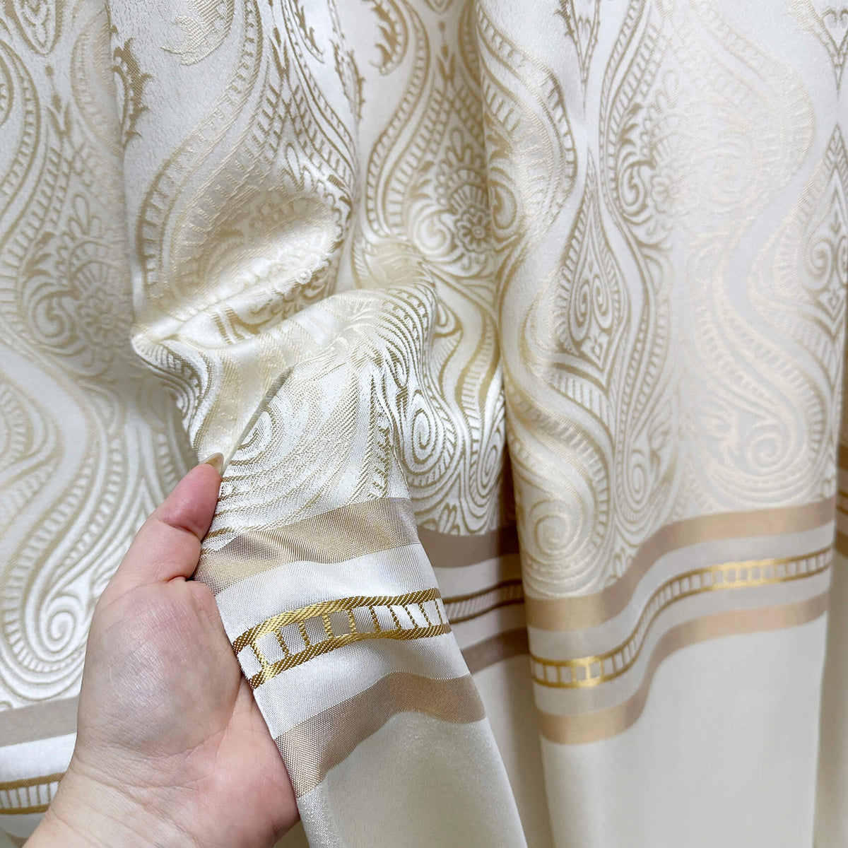 Custom Curtains Cream Striped with Damask Pattern