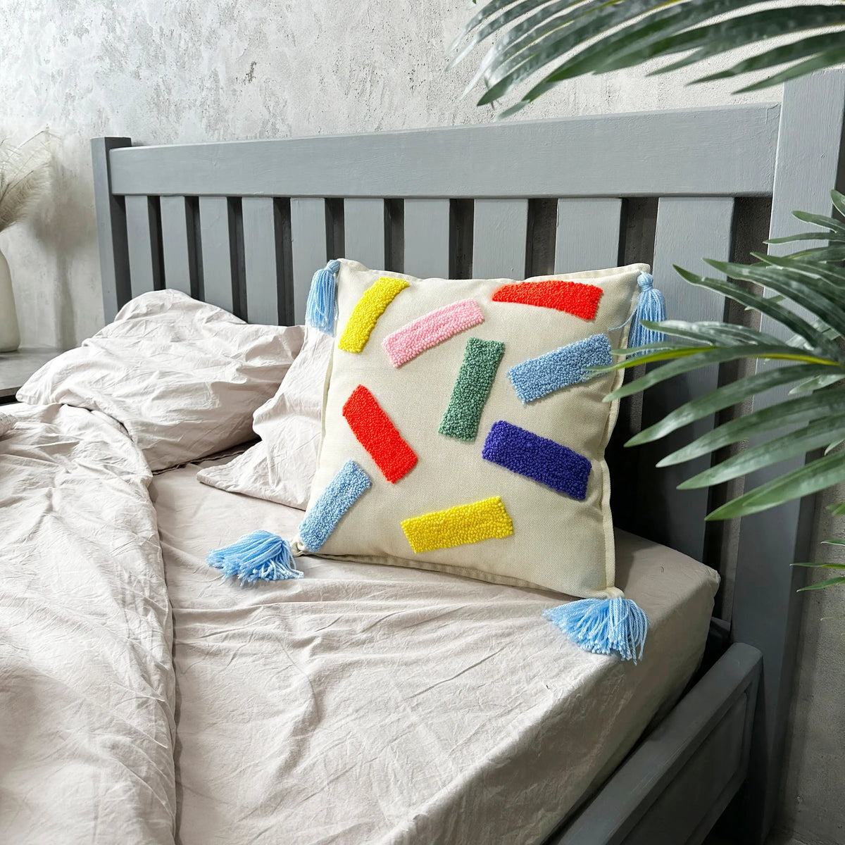 Pillow Cover with Tassels punch needle