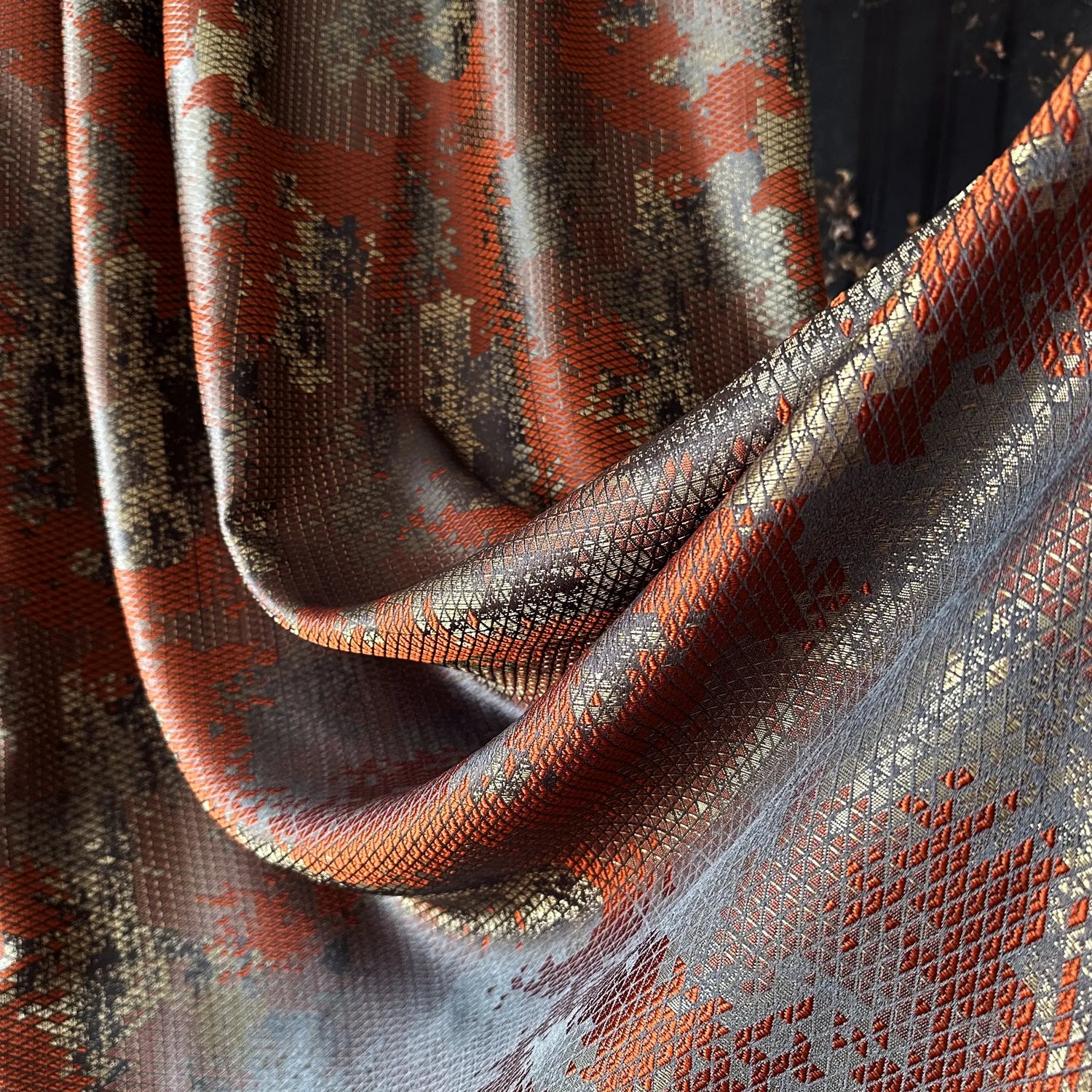 Window Curtains Custom Jacquard, Modern and Sleek Geometric Patterned in Rust Color