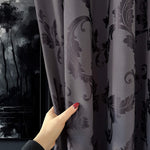 Cotton Curtain Panels Custom with Damask Charcoal Gray Floral Pattern