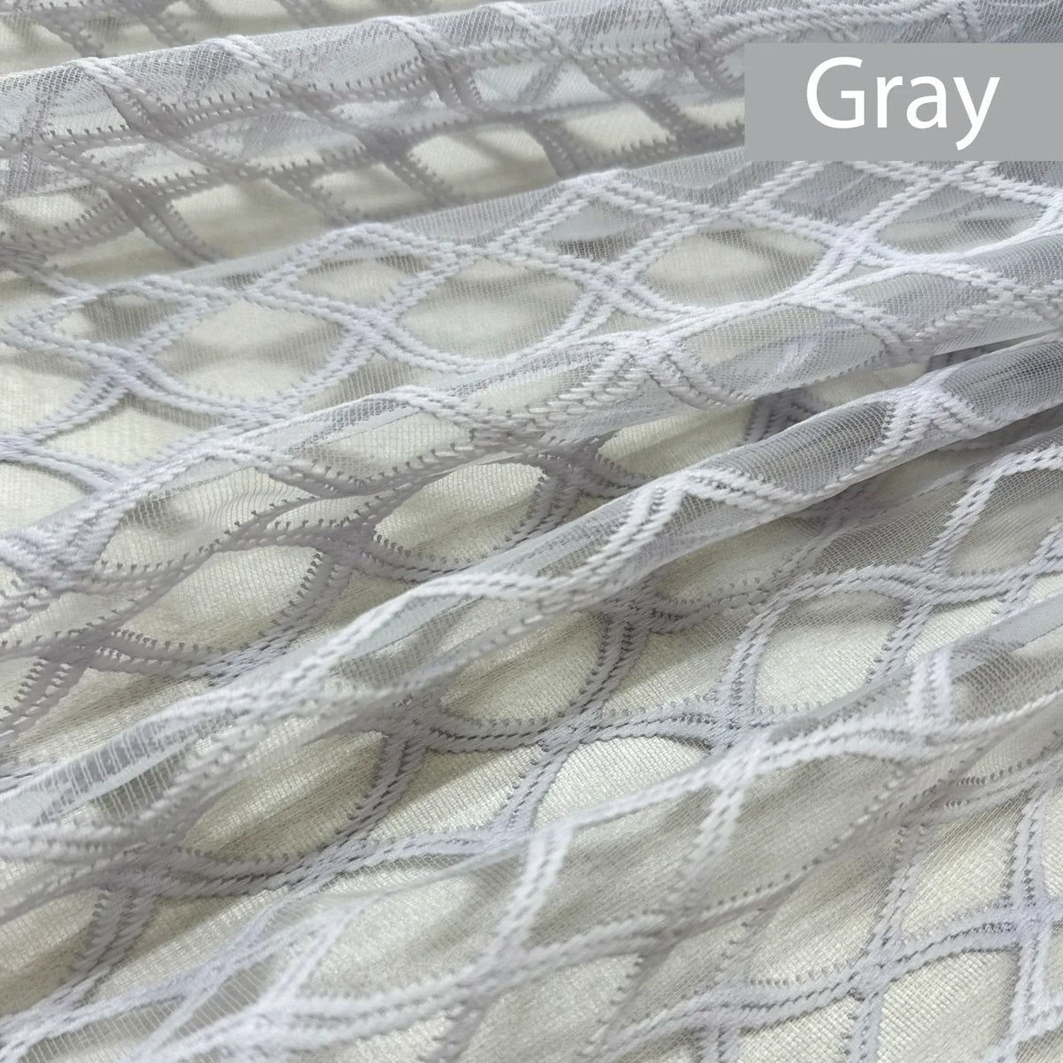Diamond Lattice Sheer French Door Curtain – Embroidered Lace Door Sash Panel with Top & Bottom Rod Pockets