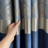 Damask Curtains for Bohemian Home Décor in Royal Blue Color with Gold Stripes