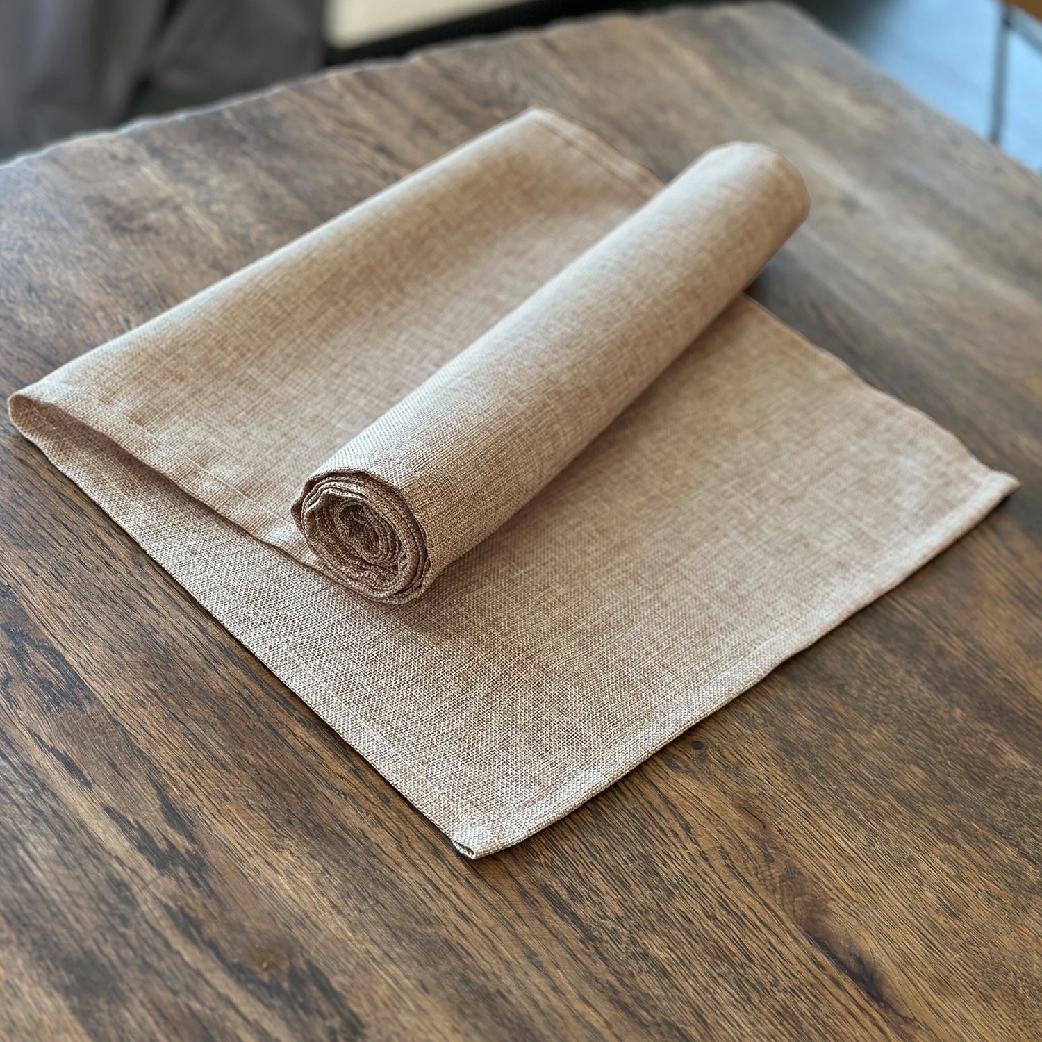 Table Runner Linen / Burlap for Dining Room Table Decor in Beige Color