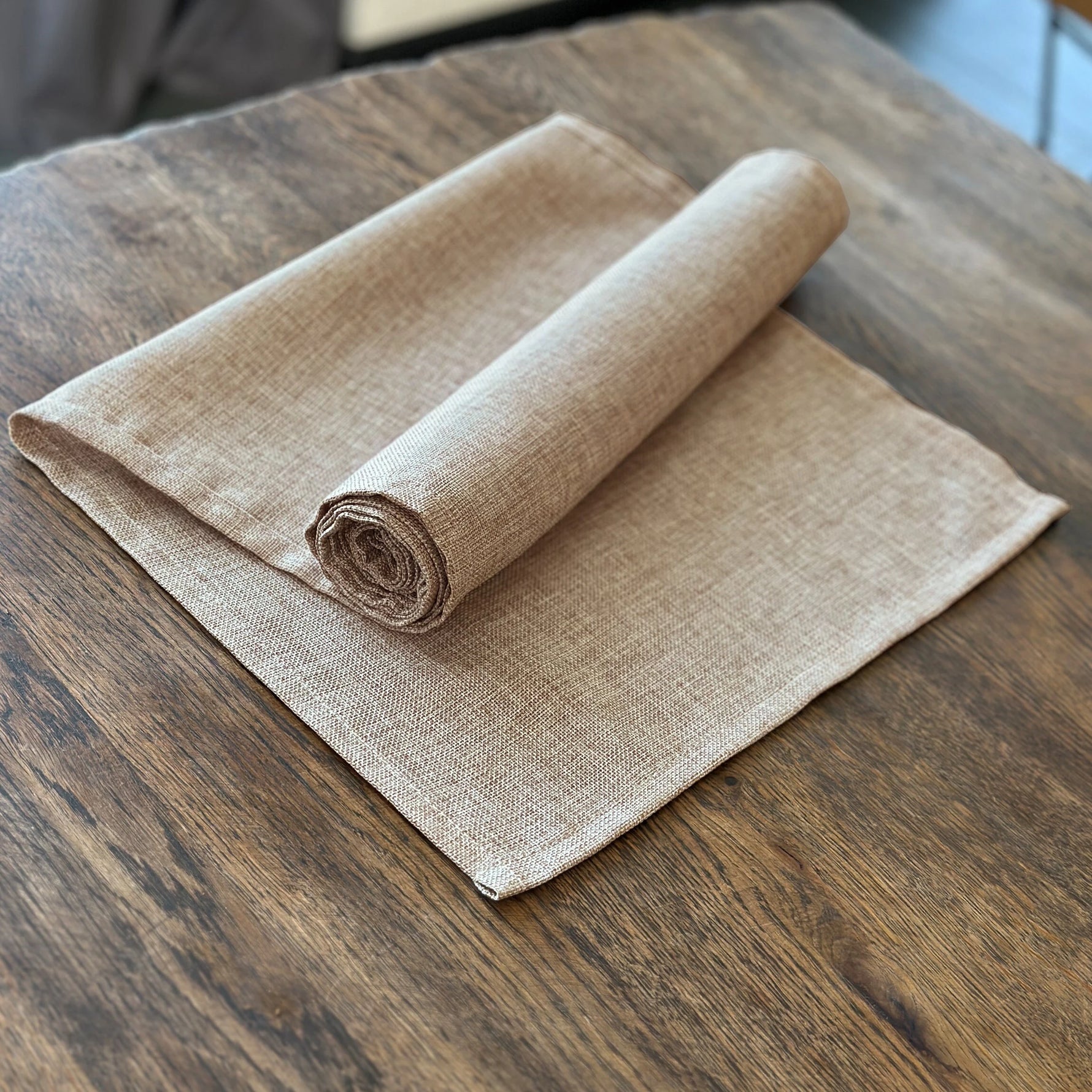 Table Runner Linen / Burlap for Dining Room Table Decor in Beige Color