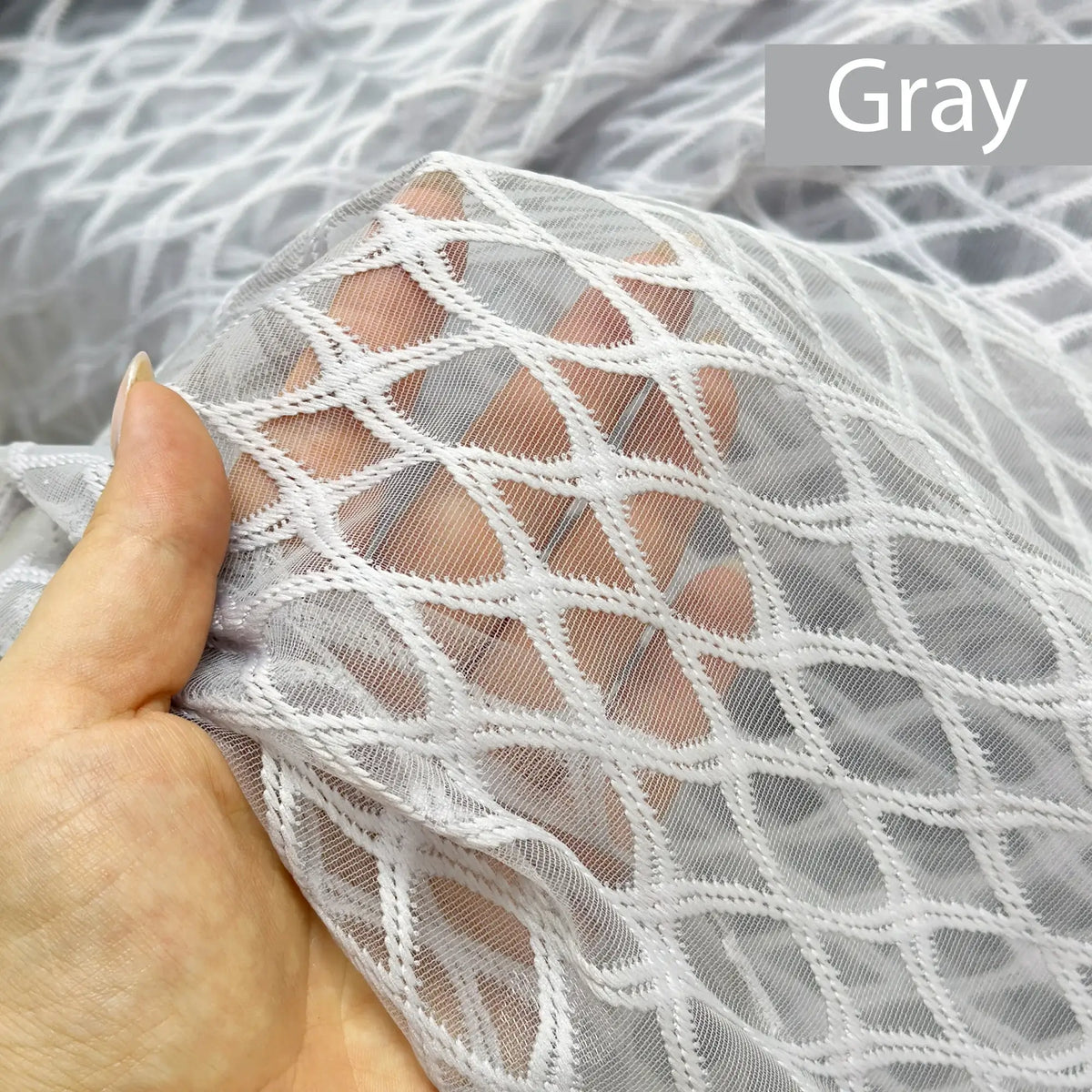 Diamond Lattice Sheer French Door Curtain – Embroidered Lace Door Sash Panel with Top & Bottom Rod Pockets