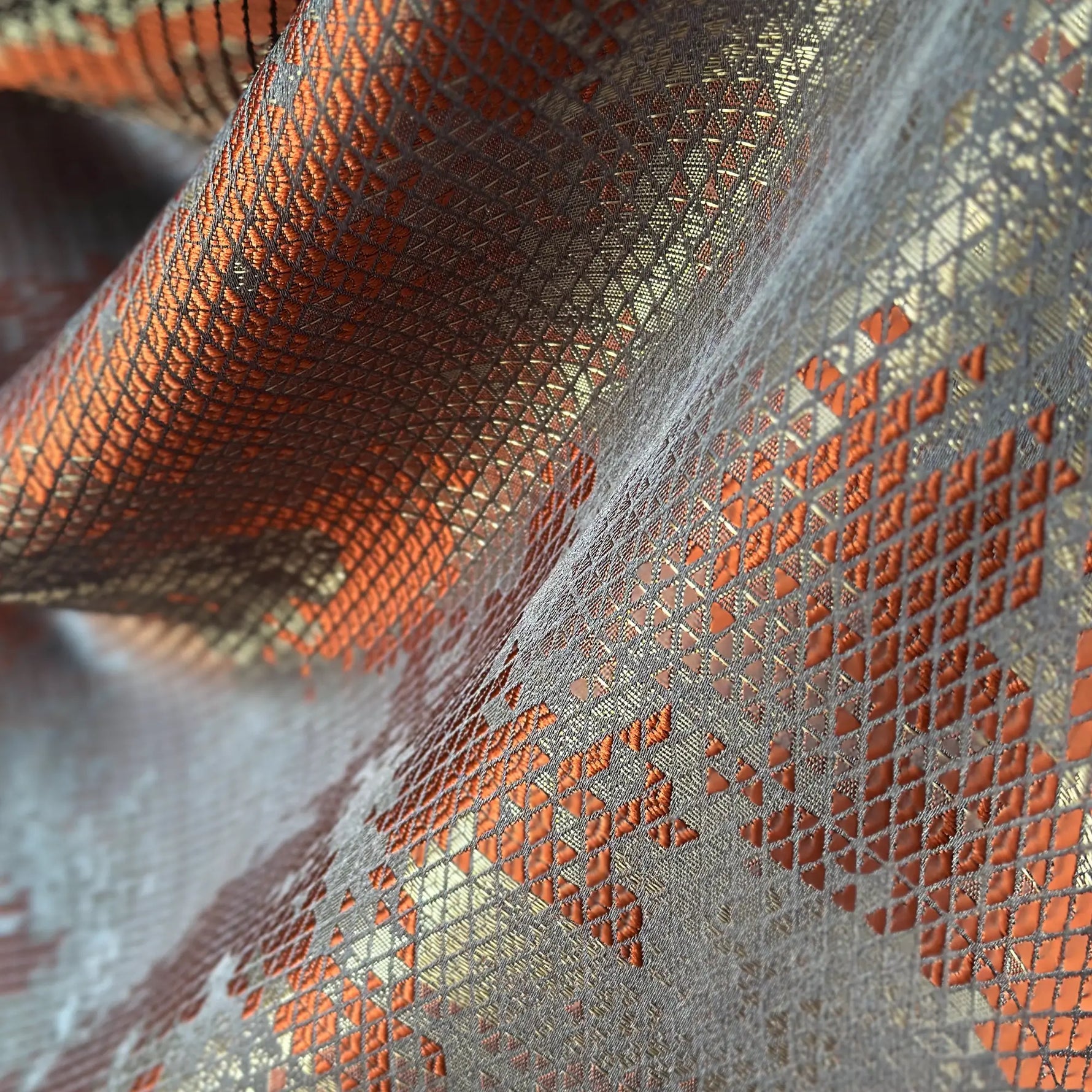 Window Curtains Custom Jacquard, Modern and Sleek Geometric Patterned in Rust Color