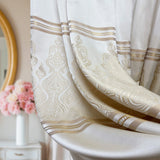 Custom Curtains Cream Striped with Damask Pattern