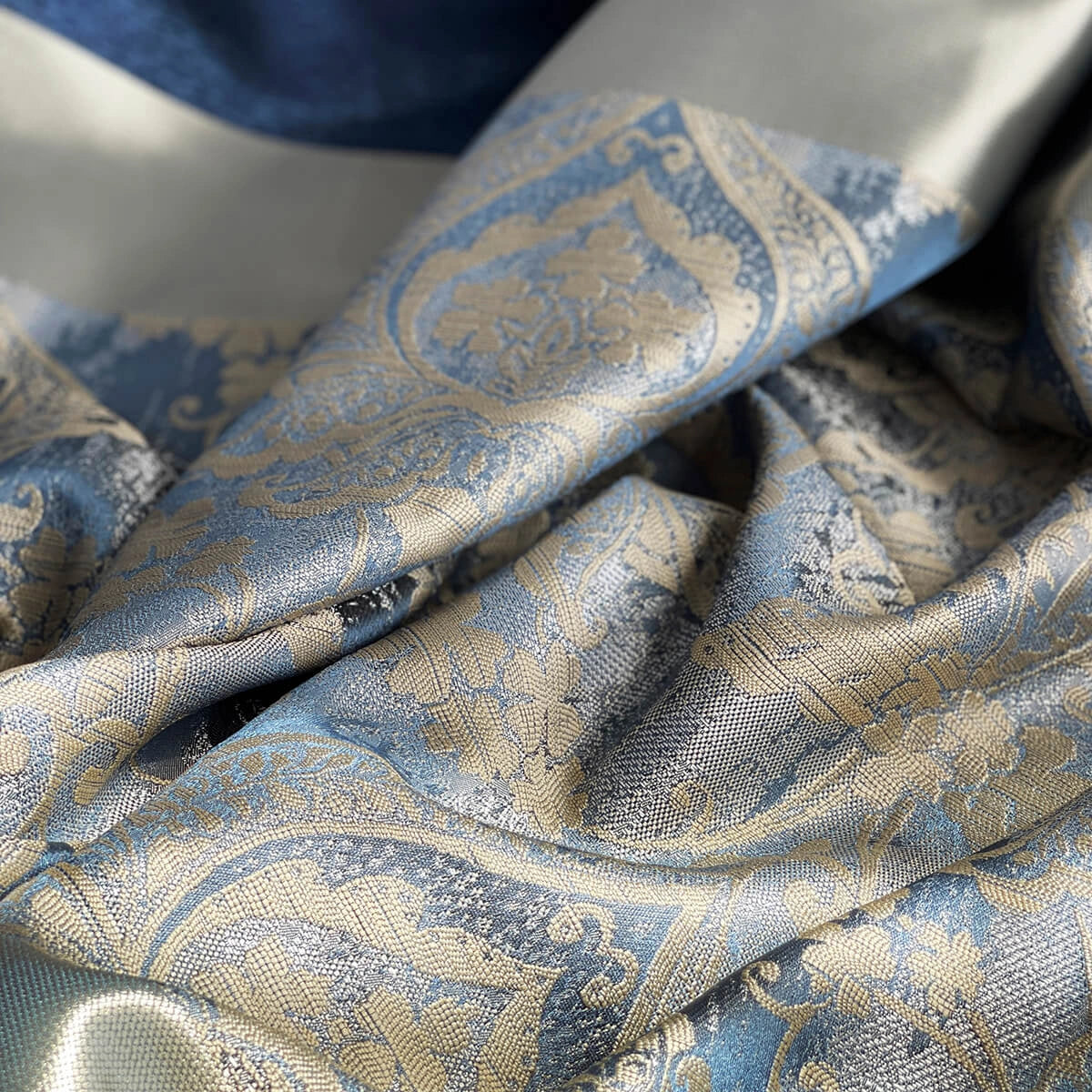 Damask Curtains for Bohemian Home Décor in Royal Blue Color with Gold Stripes