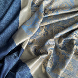 Damask Curtains for Bohemian Home Décor in Royal Blue Color with Gold Stripes