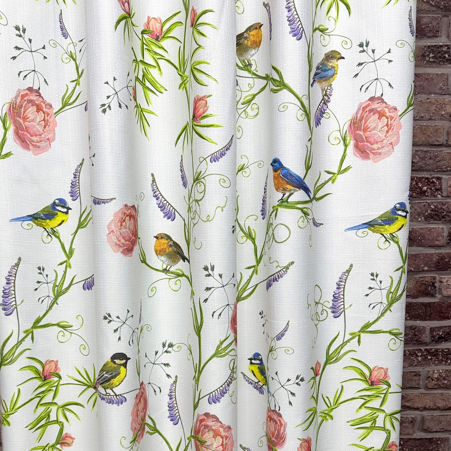 Curtains with Cute Watercolor Birds Pattern, Custom Nursery Curtain Panel