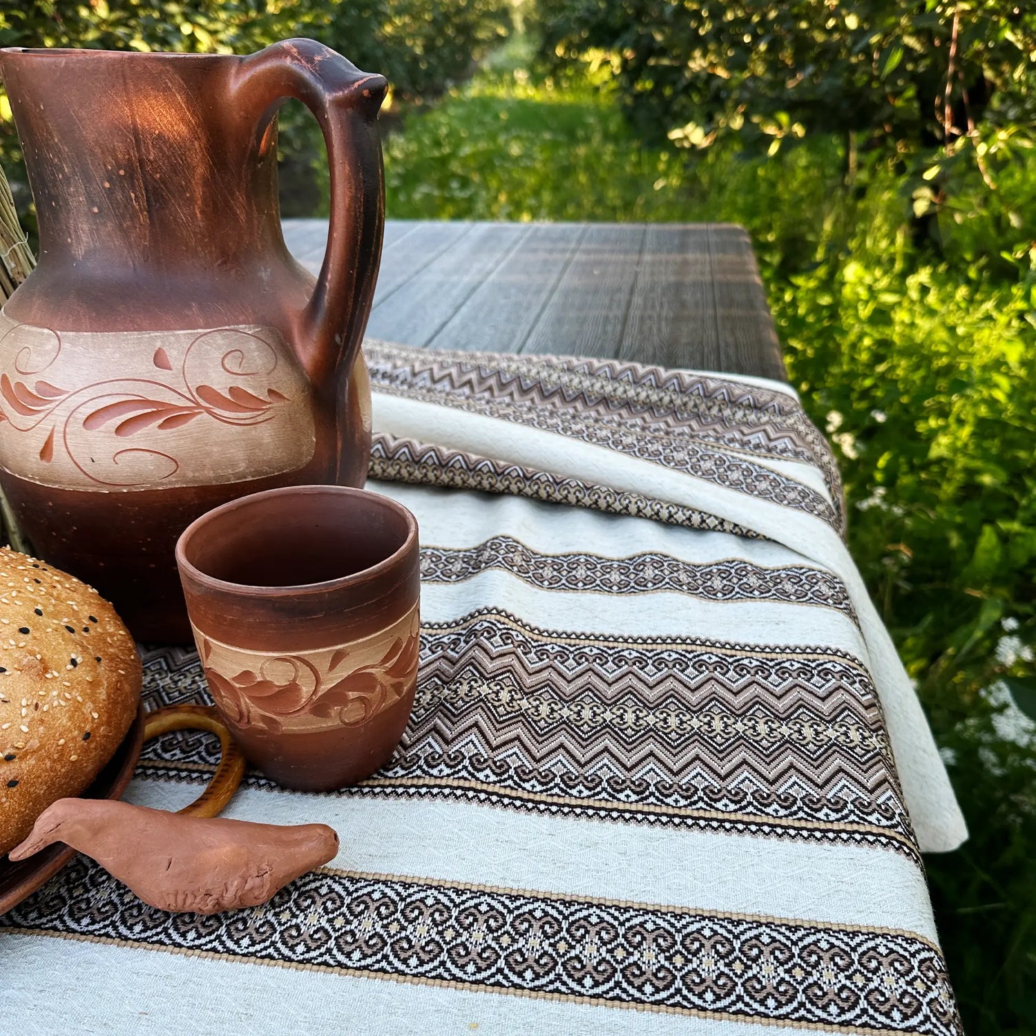Ukrainian Linen Tablecloth with Vintage Embroidery - Rustic Ethnic Decor