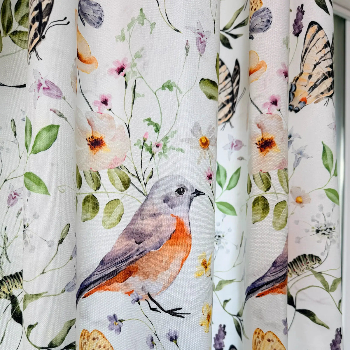Floral Birds Curtains for Kids Bedroom, Nursery, Custom Made Light Colorful