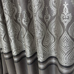 Custom Curtains Gray Striped with Damask Pattern, Luxury Bohemian Home Decor Style