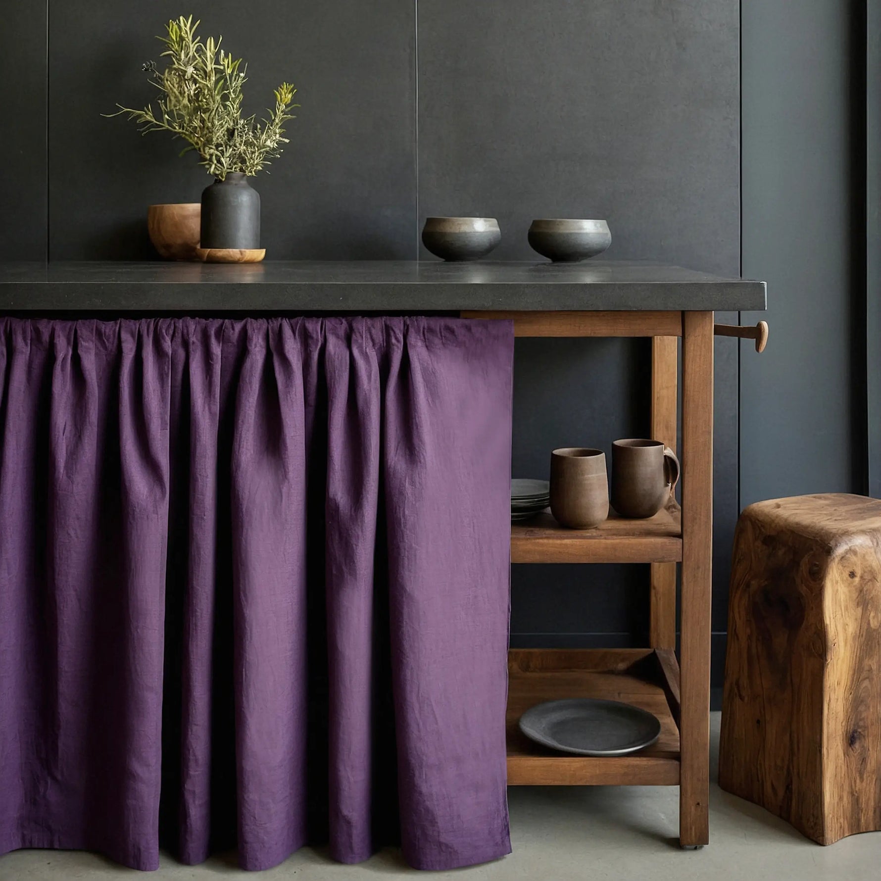 Rod Pocket Shelf Skirt & Bookshelf Linen Valance violet purple