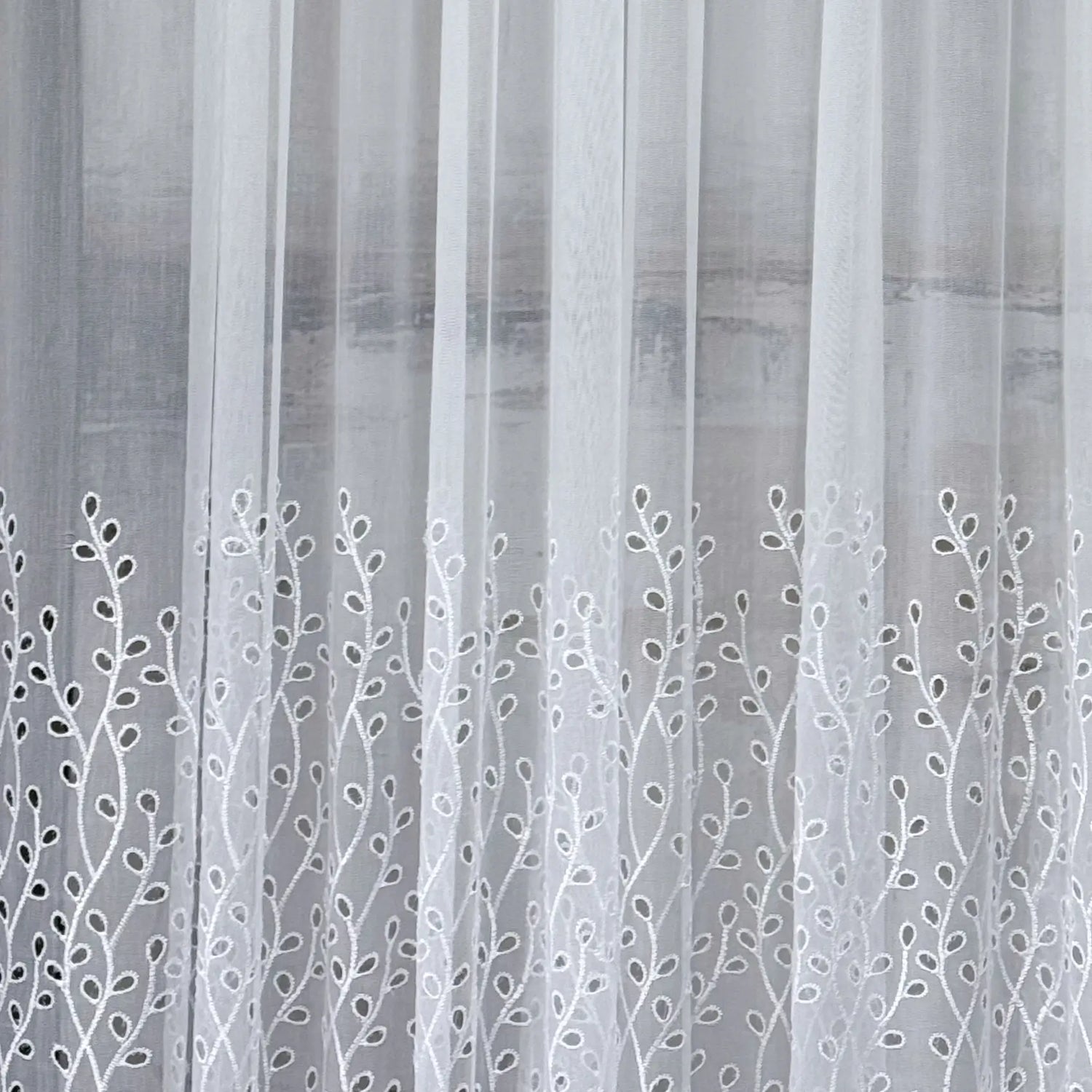 Snow White Sheer Curtains with Leaf & Branch Embroidery, Macrame Cutout Long Tulle for Living Room