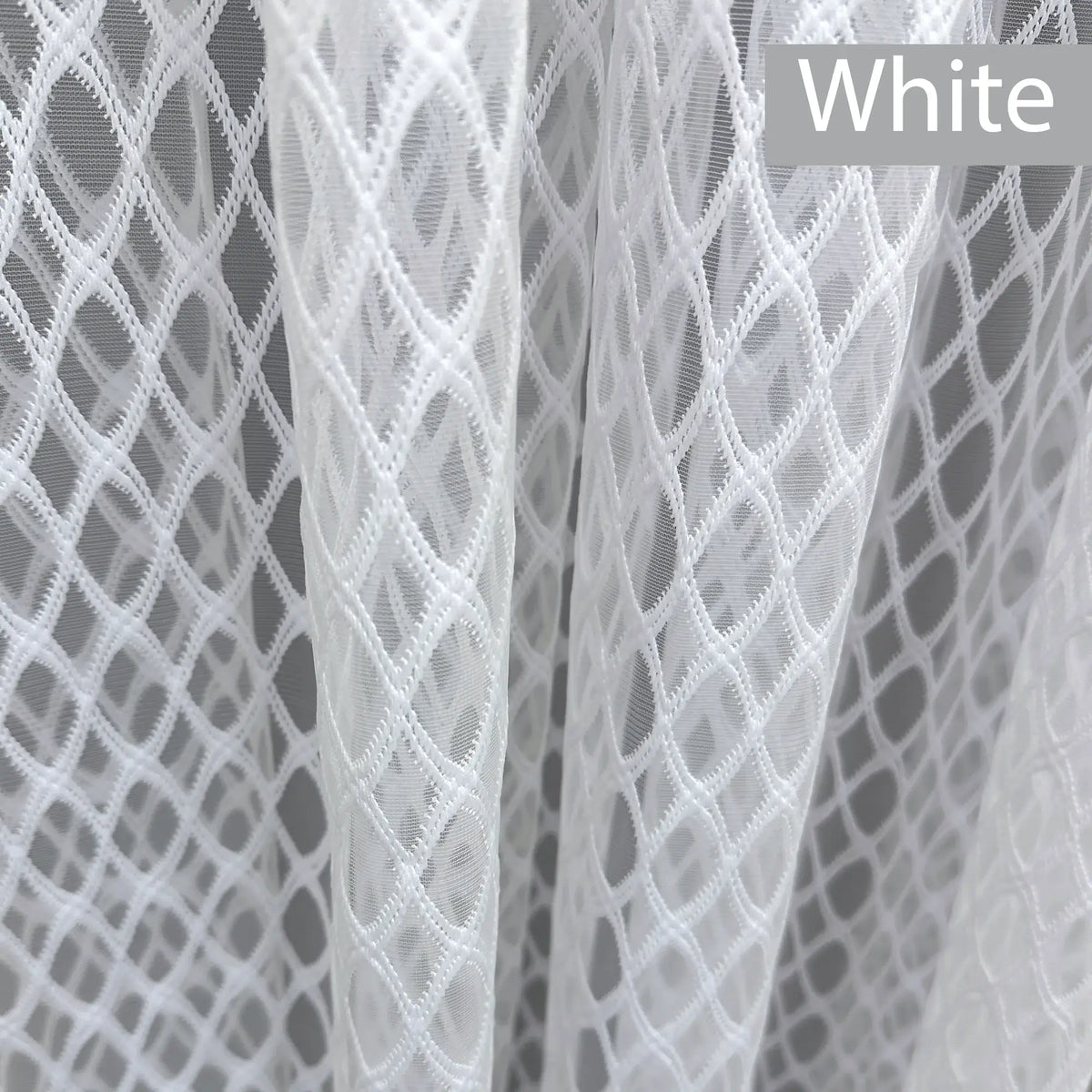 Diamond Lattice Sheer French Door Curtain – Embroidered Lace Door Sash Panel with Top & Bottom Rod Pockets