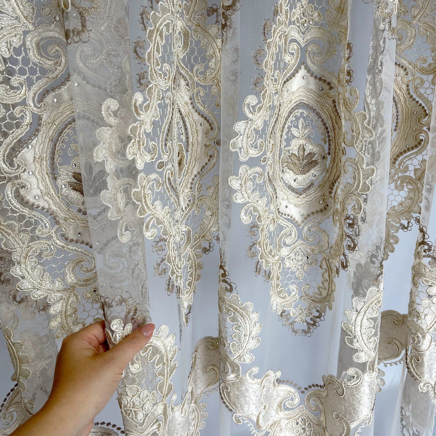 Lace Sheer Curtains Arabic with Rich Gold Embroidery