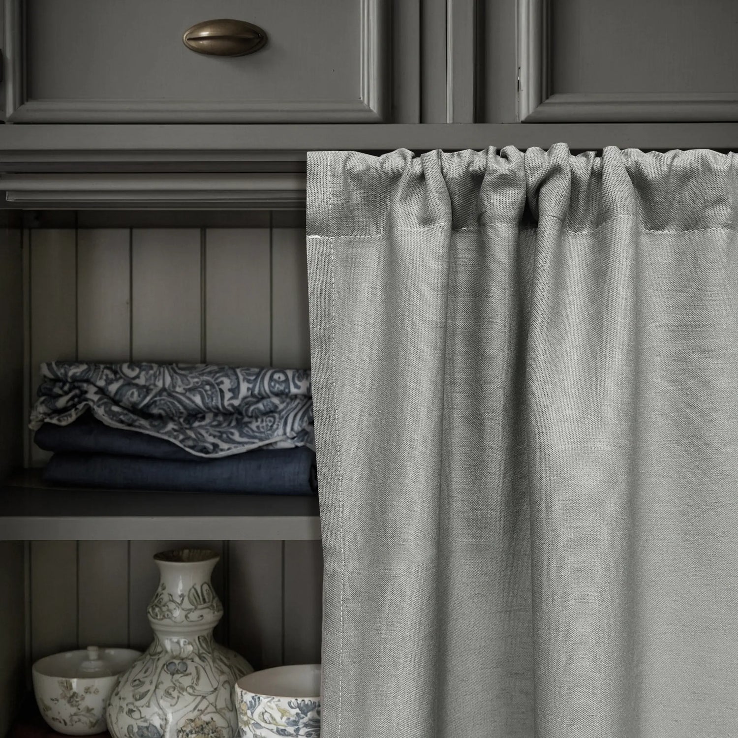 Curtain for kitchen cabinets linen gray