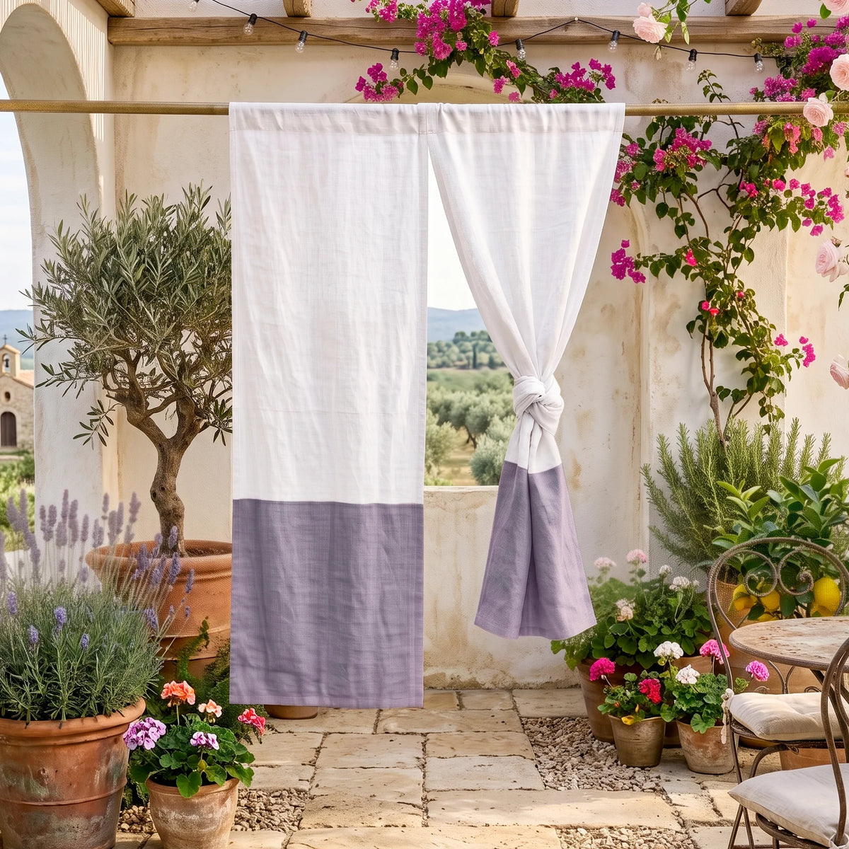Linen Color Block Noren Curtain – Lavender | Blue | Green Wabi Sabi Room Divider | Doorway Panel