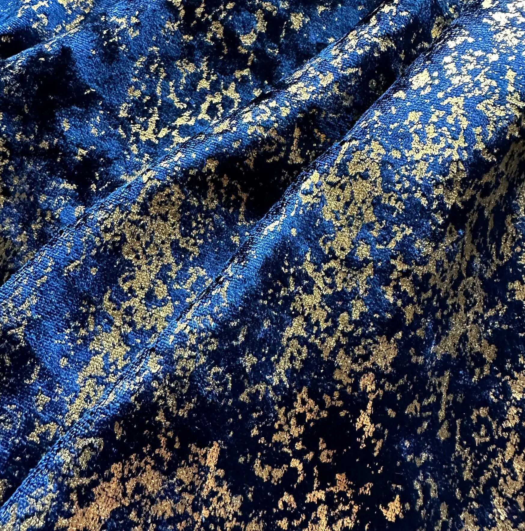 Fabric Velvet for Curtains in Blue / Gold Luxury Pattern for Chic Home Decor, Custom Made