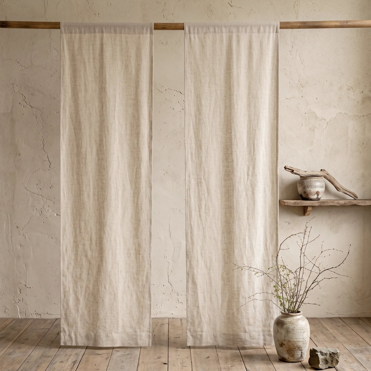 Custom Beige Wabi Sabi Linen Noren Curtain | Handmade Japandi Room Divider & Boho Doorway Panel