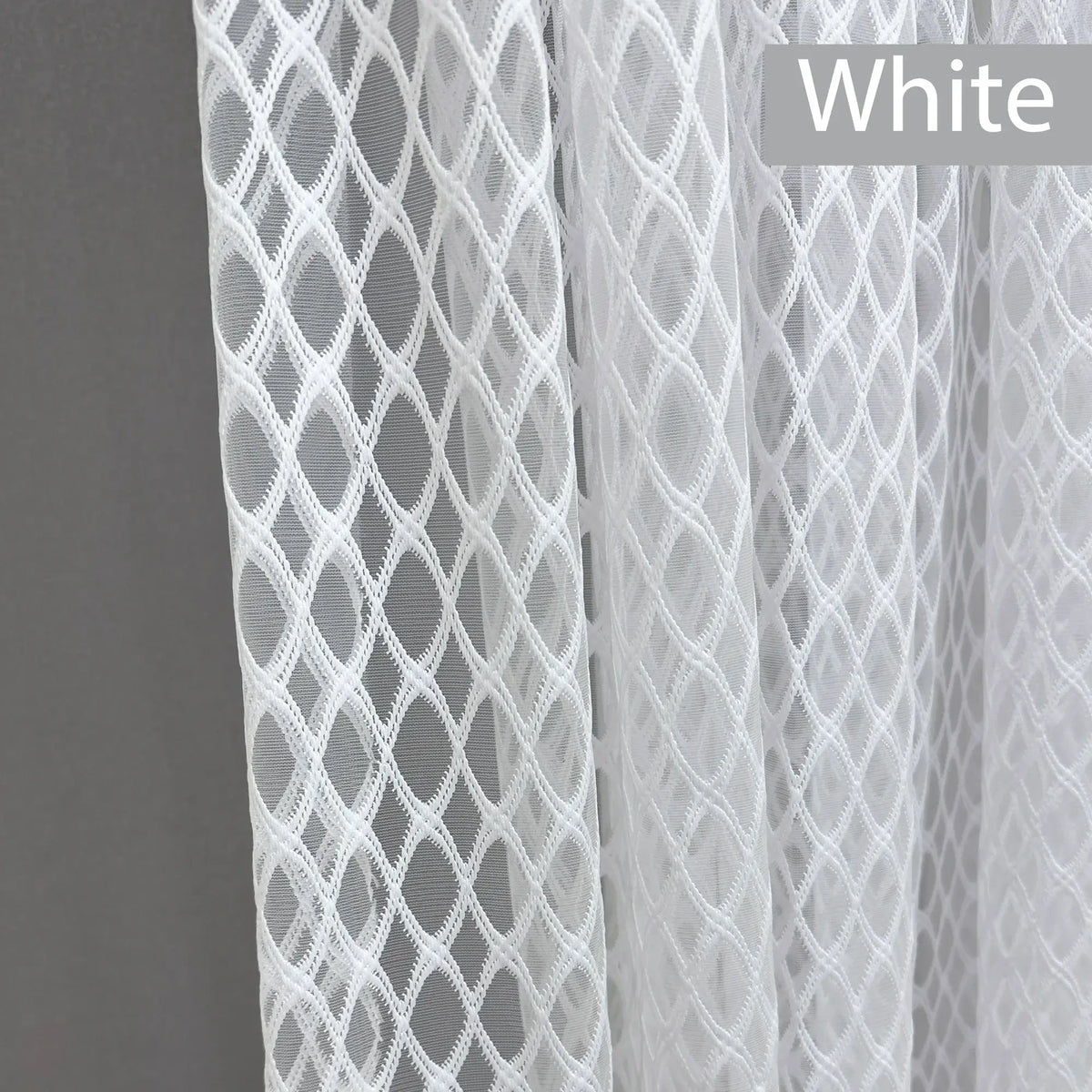 Diamond Lattice Sheer French Door Curtain – Embroidered Lace Door Sash Panel with Top & Bottom Rod Pockets