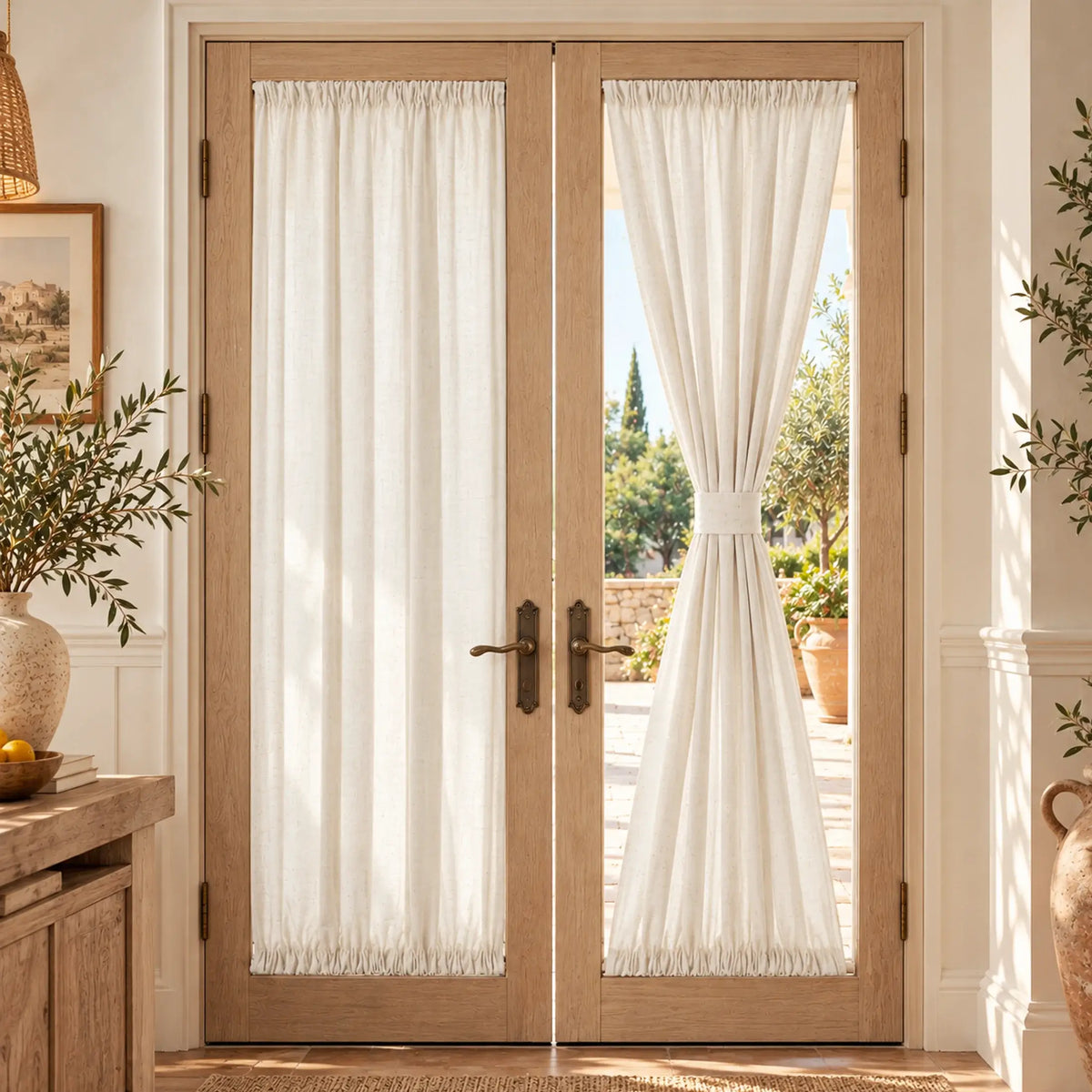 Rustic Oatmeal Linen Sidelight French Door Curtain