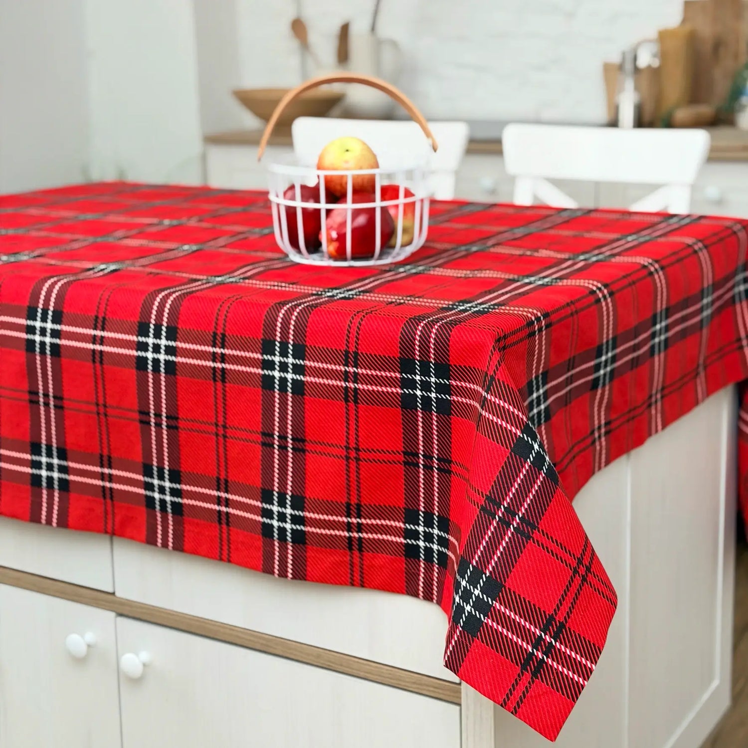 Waterproof Classic British Style Linen Gingham Tablecloth, Red Plaid 