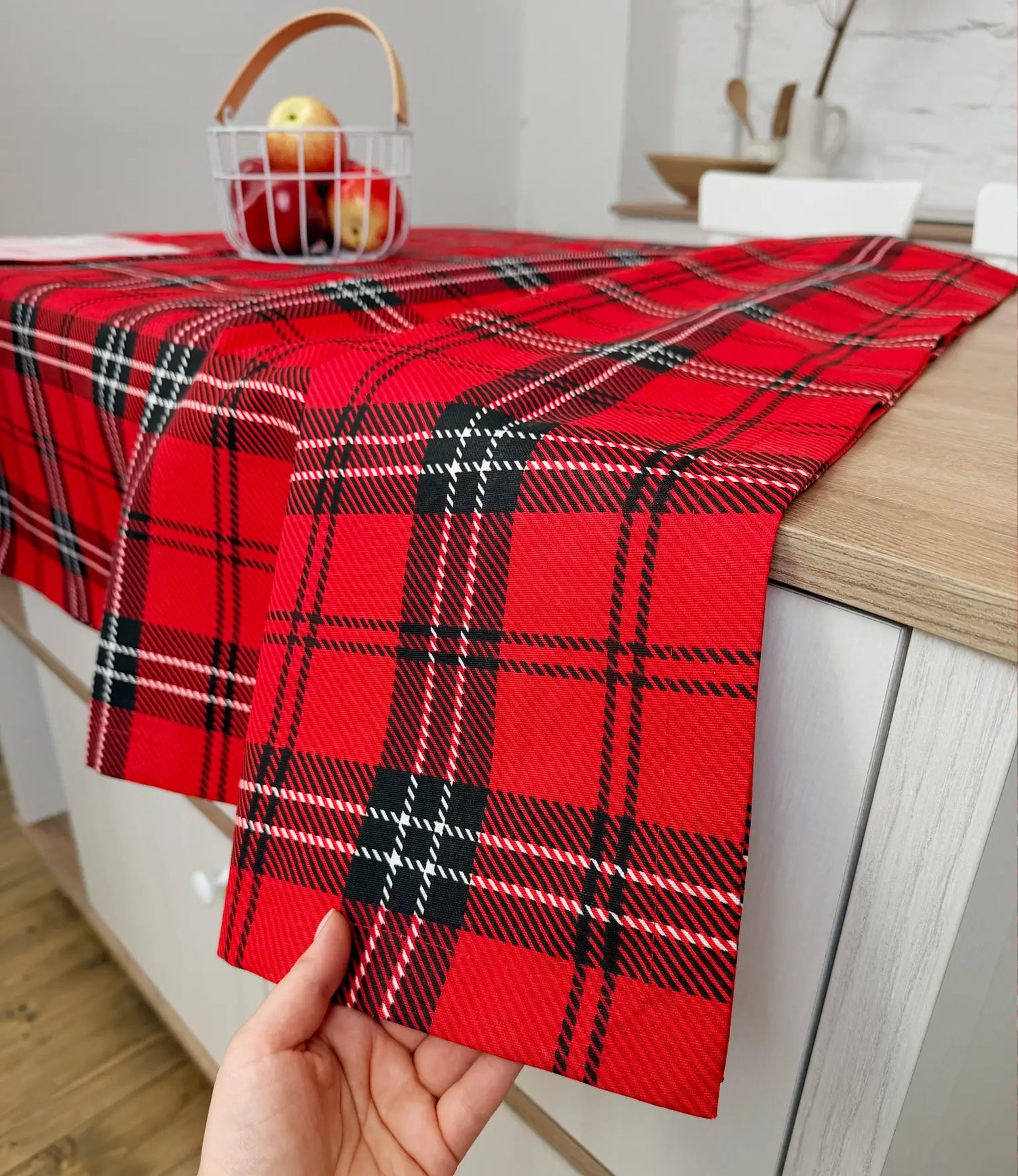 Waterproof Classic British Style Linen Gingham Tablecloth, Red Plaid 