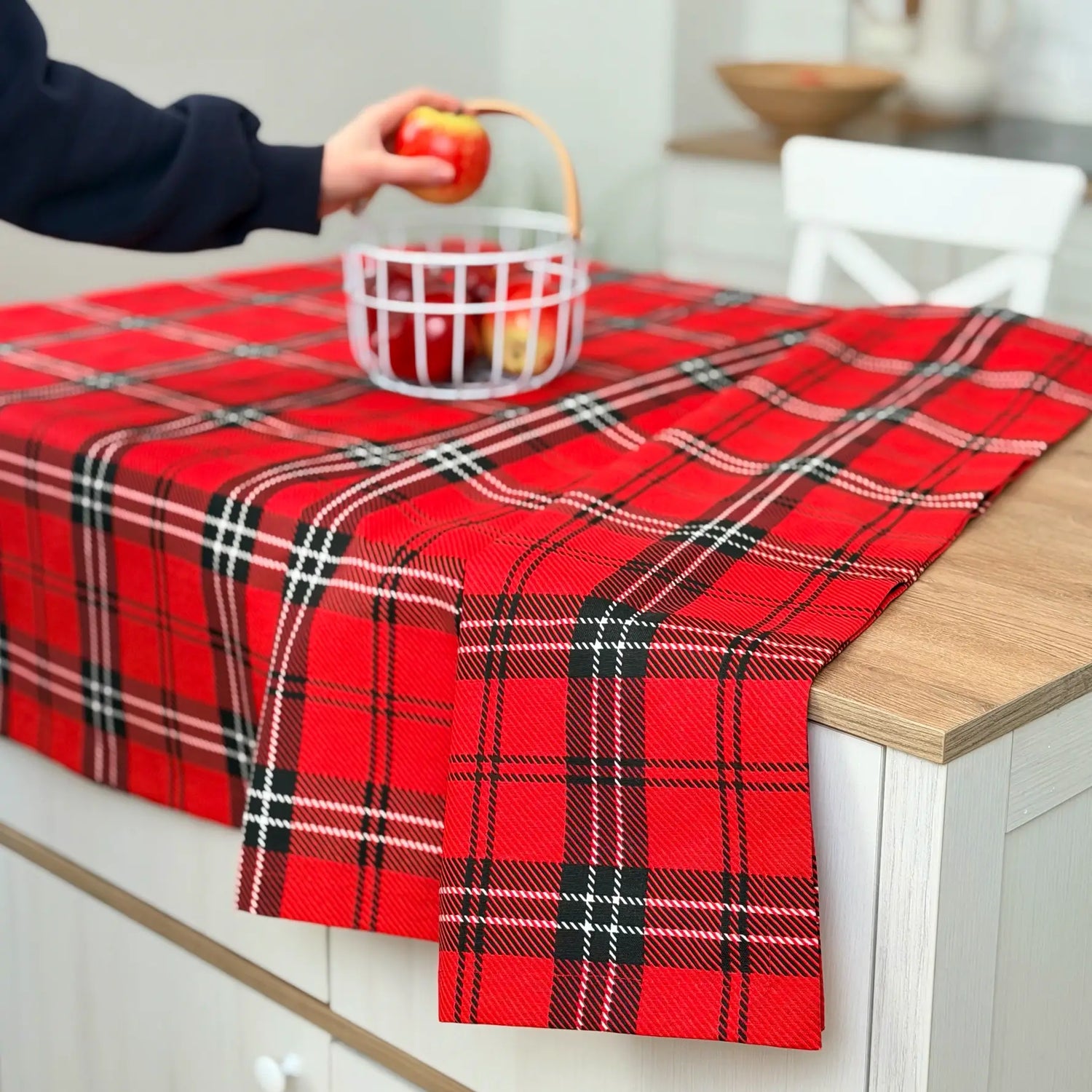 Waterproof Classic British Style Linen Gingham Tablecloth, Red Plaid 