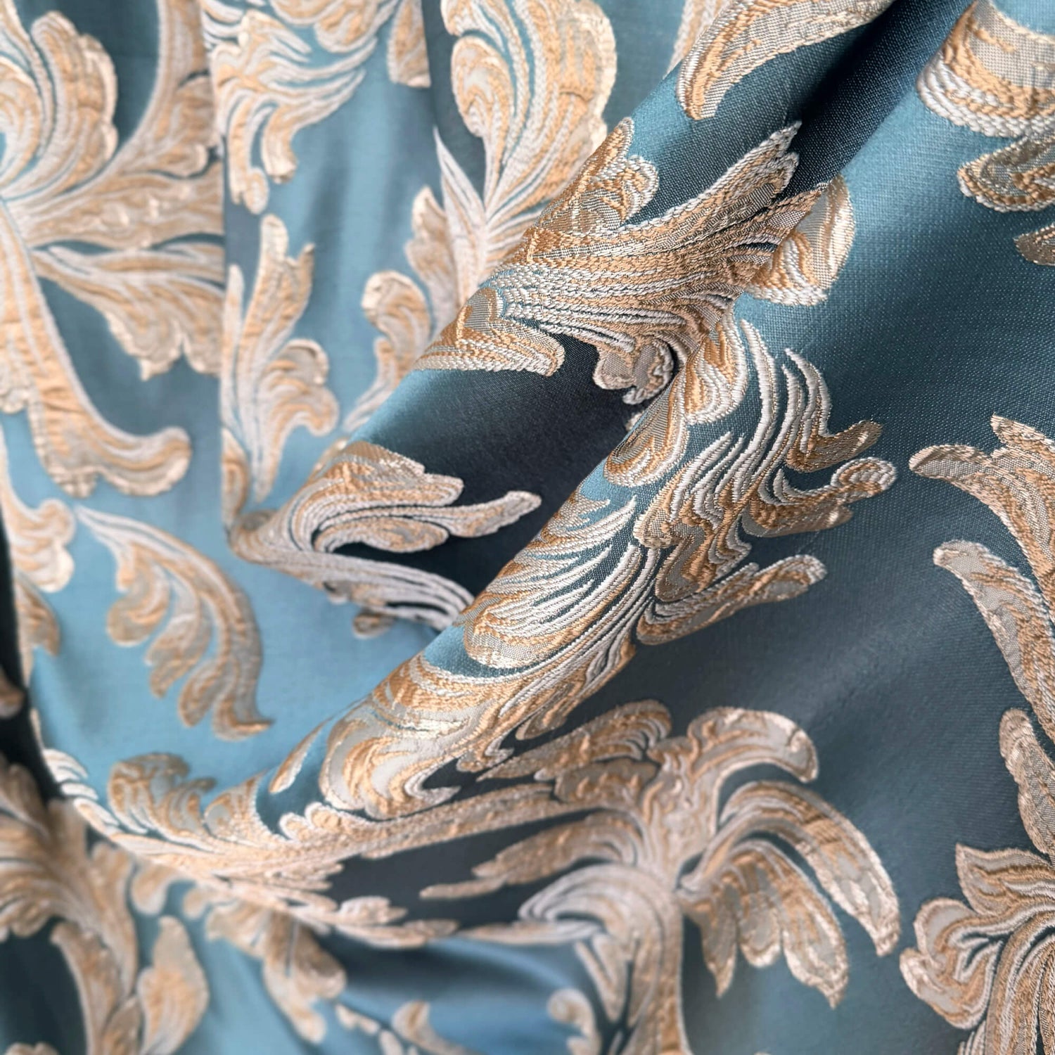 Vintage Art Deco Teal Curtains | Luxury Damask Floral Drapery for Stylish Living Rooms
