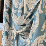 Teal damask jacquard curtains with vintage floral Art Deco pattern