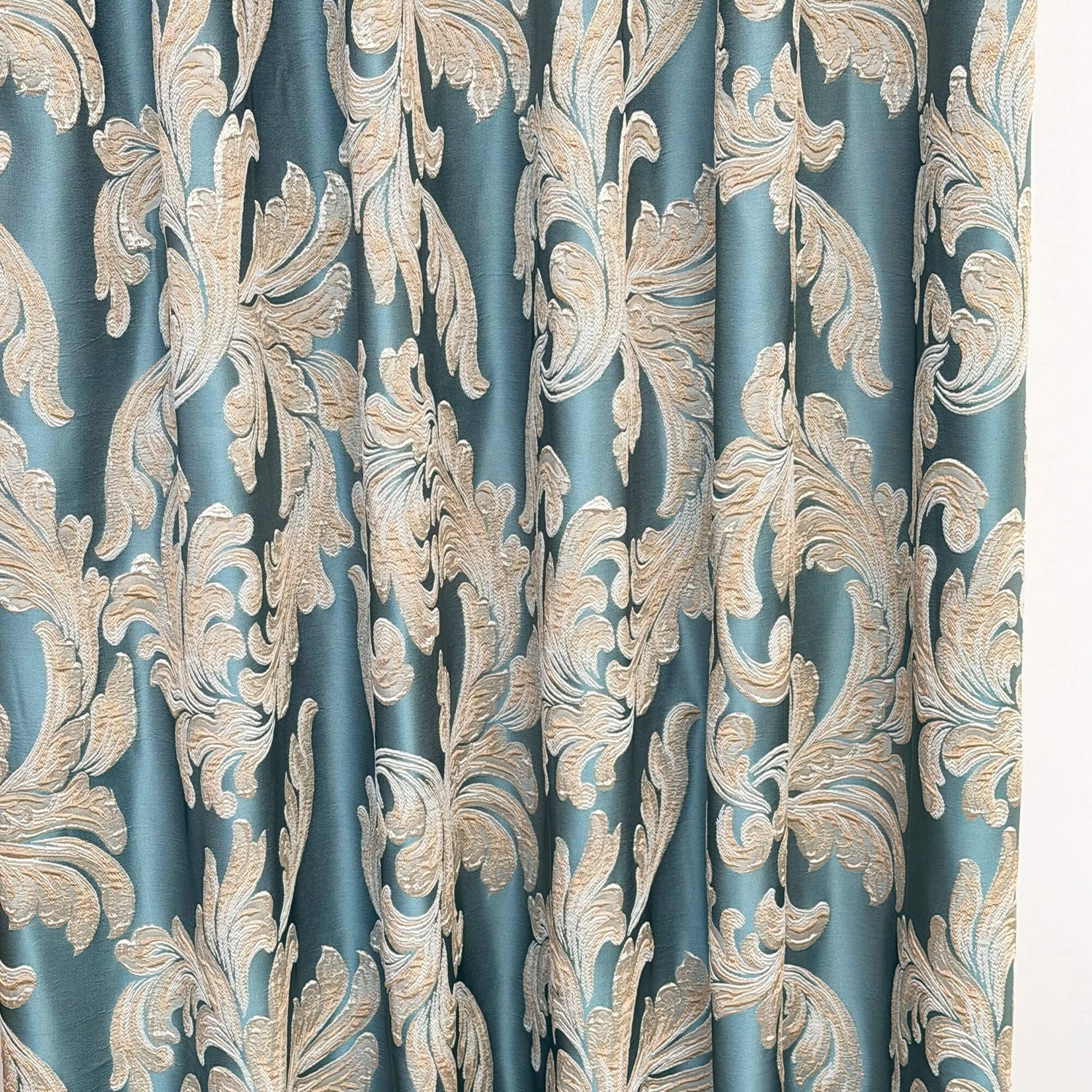 Vintage Art Deco Teal Curtains | Luxury Damask Floral Drapery for Stylish Living Rooms