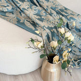 Teal damask jacquard curtains with vintage floral Art Deco pattern