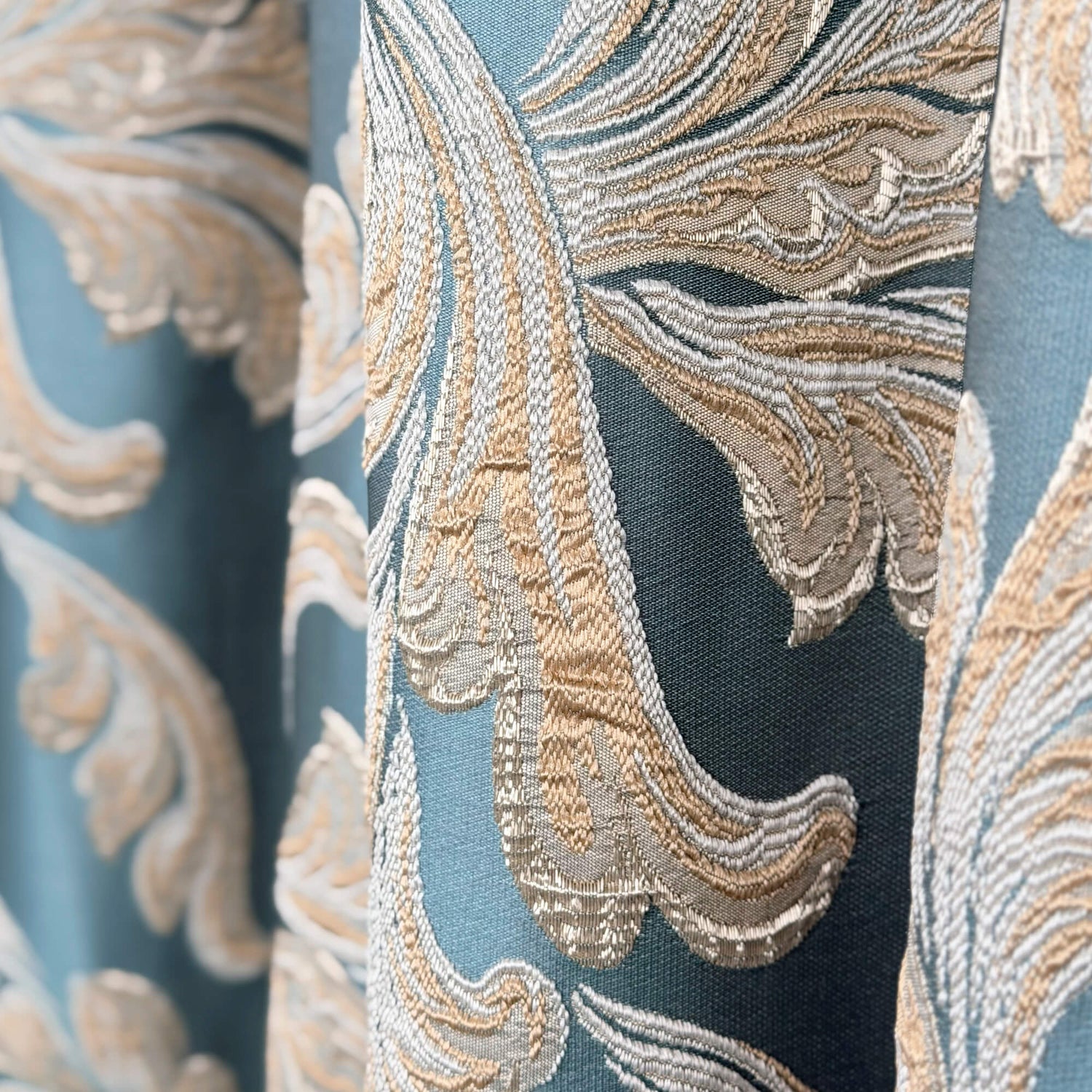 Vintage Art Deco Teal Curtains | Luxury Damask Floral Drapery for Stylish Living Rooms
