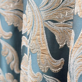 Teal damask jacquard curtains with vintage floral Art Deco pattern