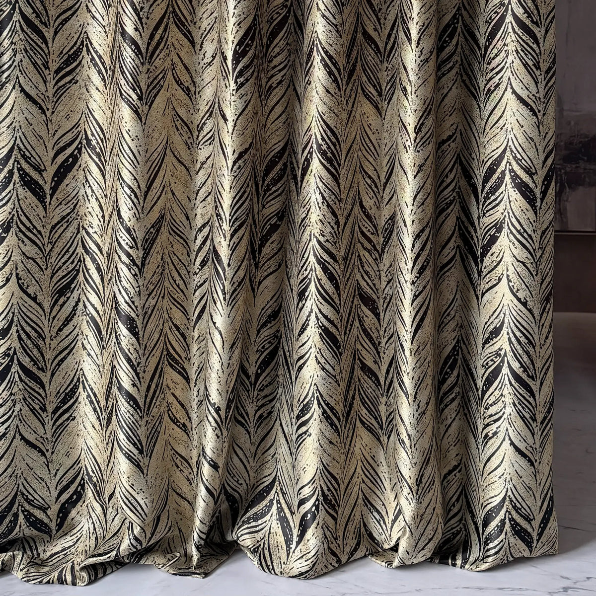 Art Deco Gold and Black Curtains, Custom Drapery for Elegant Living Room