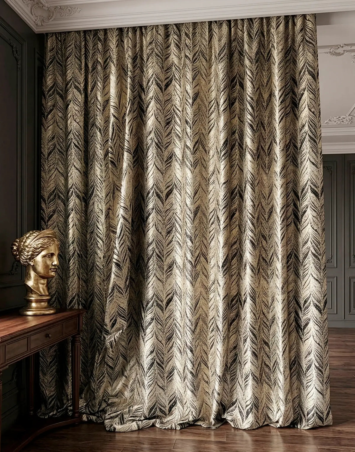 Art Deco Gold and Black Curtains, Custom Drapery for Elegant Living Room