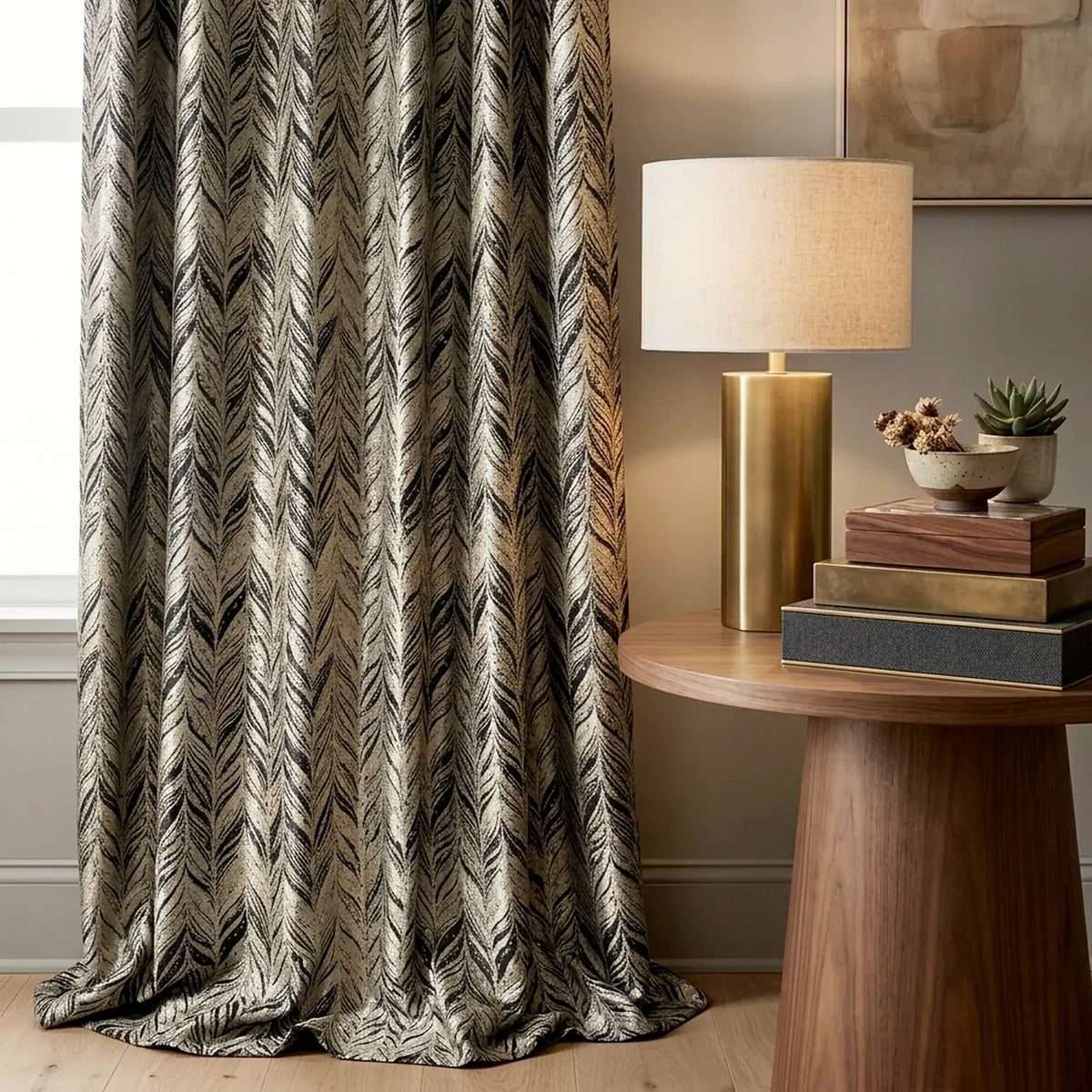Art Deco Gold and Black Curtains, Custom Drapery for Elegant Living Room