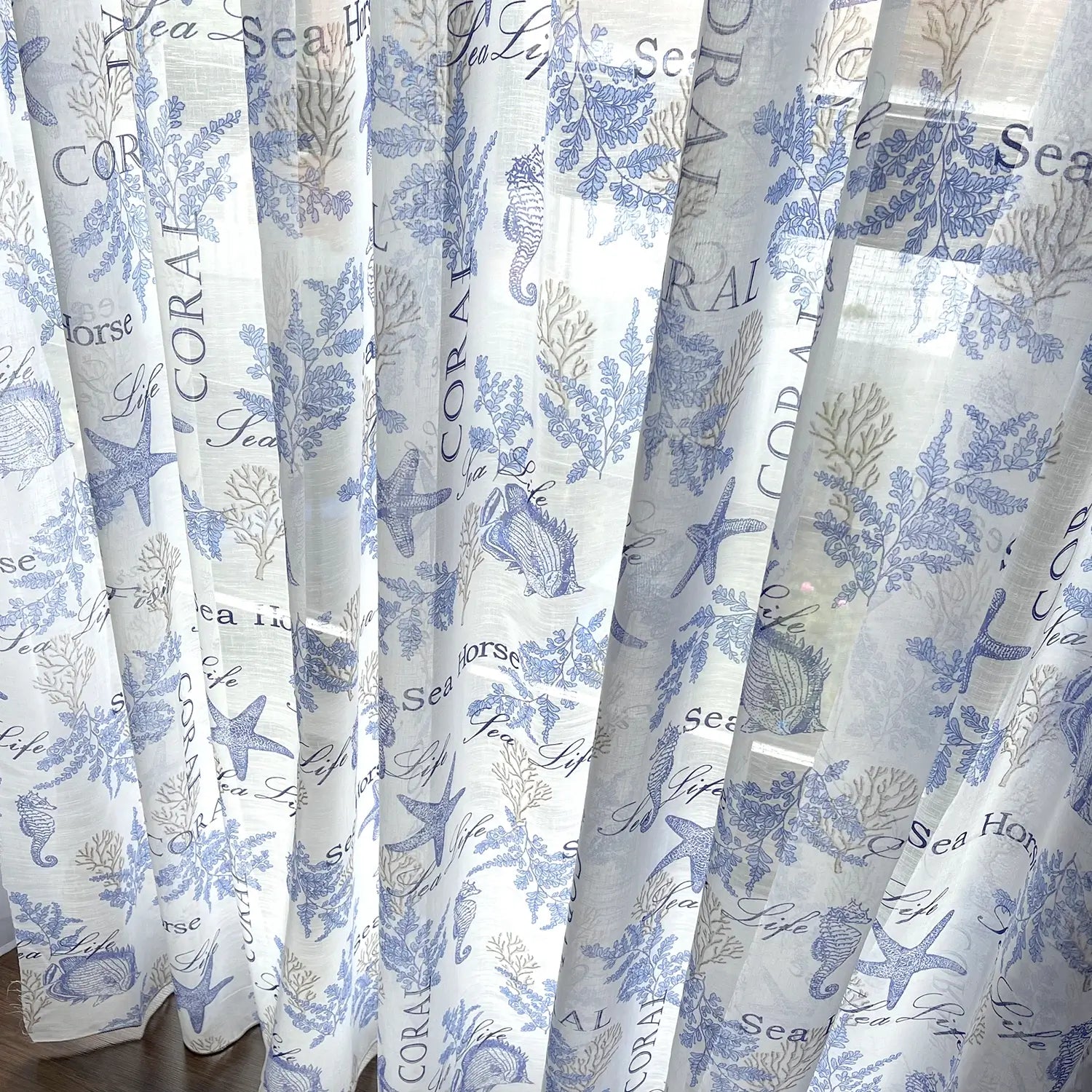 Linen Sheer Curtains with Soft Structure - Nautical MARINE, Custom Linen Blend Doorway Sheer Panel