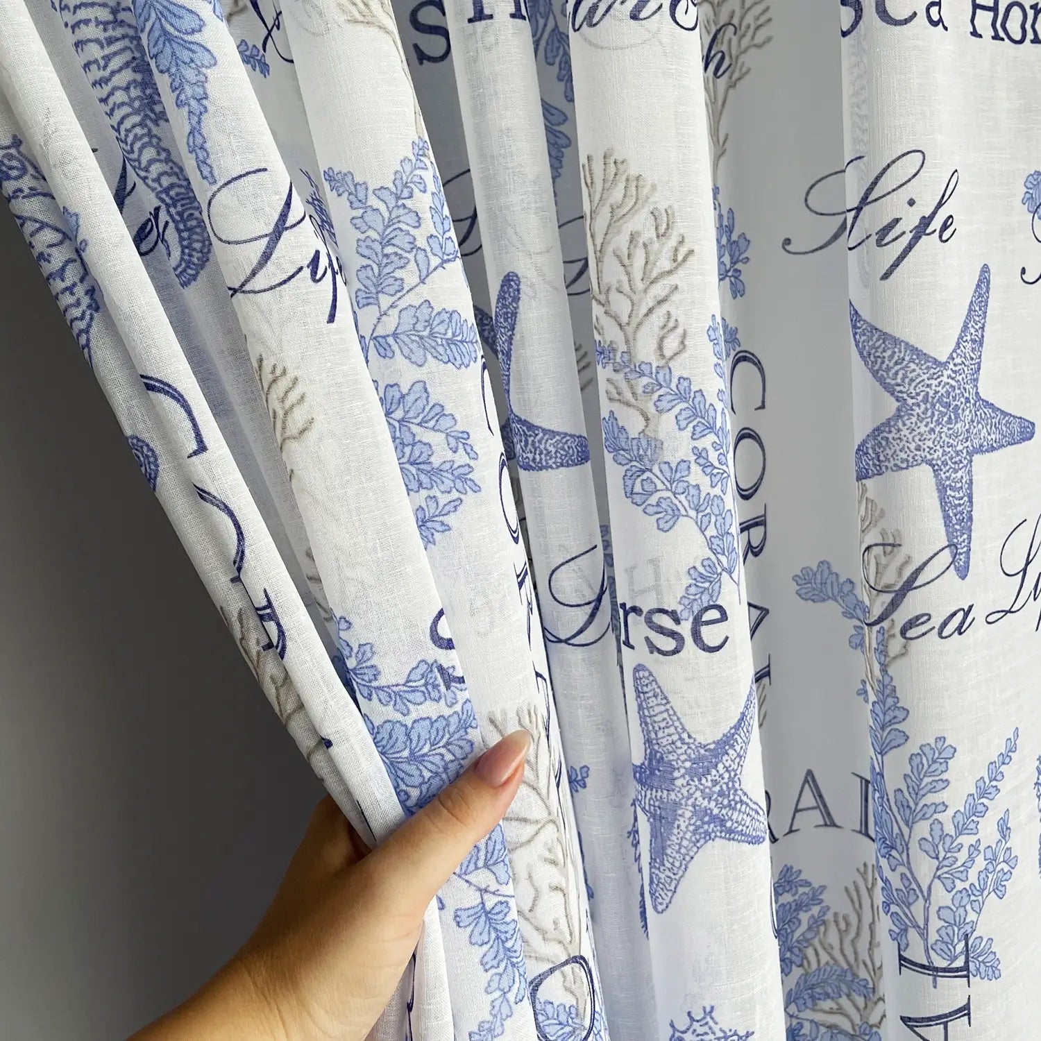 Linen Sheer Curtains with Soft Structure - Nautical MARINE, Custom Linen Blend Doorway Sheer Panel