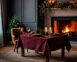 Linen Tablecloth Festive Christmas Round / Square in Burgundy